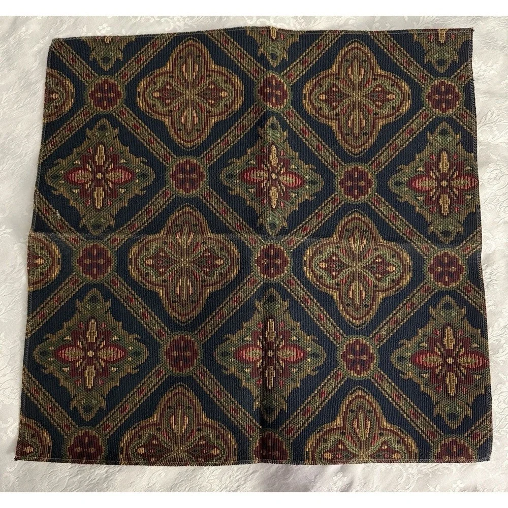 Vintage Medium weight Fabric Blue Red Geometric  Elegant upholstery 16
